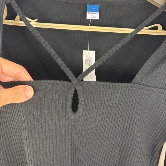 Old Navy Fitted Long-Sleeve Strappy Keyhole Top NEW Large Black Ribbed 745101 - Picture 5 of 9
